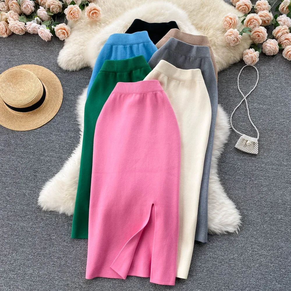 Women Autumn Winter Elegant Elastic Split Sexy Knit Skirt High Waist Chic Korean Fashion Vintage Basic Slim Pencil Skirt P396
Women Autumn Winter Elegant Elastic Split Sexy Knit Skirt High Waist Chic Korean Fashion Vintage Basic Slim Pencil Skirt P396