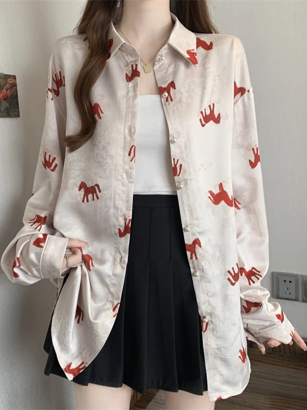 Long Sleeve Satin Shirt Jacket Women's Style Spring Autumn plus Size Slimming Cartoon Print Top Korean Style Loose Fit
Long Sleeve Satin Shirt Jacket Women's Style Spring Autumn plus Size Slimming Cartoon Print Top Korean Style Loose Fit