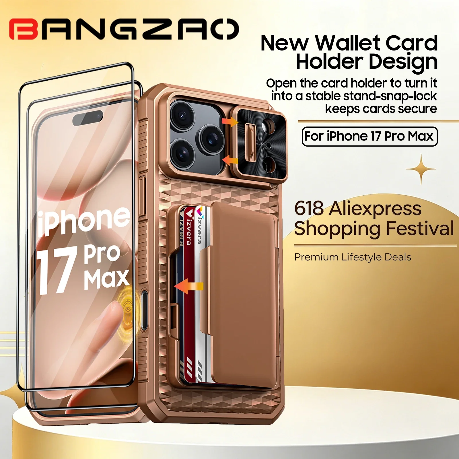618 Deals For iPhone 17 Pro MAX Wallet Case with Card Slot Slide Camera Protection Anti-Fingerprint Rugged Phone Cover-Gold
618 Deals For iPhone 17 Pro MAX Wallet Case with Card Slot Slide Camera Protection Anti-Fingerprint Rugged Phone Cover-Gold