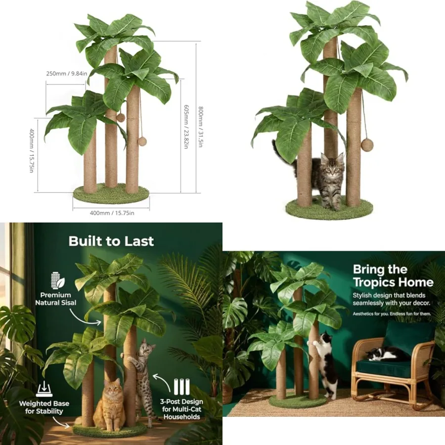 31.5Inch Cat Scratching Post, Cat Scratcher Tree with 3 Scratching Pos and 2 Interactive Dangling Balls, Cats Scratching Posts
31.5Inch Cat Scratching Post, Cat Scratcher Tree with 3 Scratching Pos and 2 Interactive Dangling Balls, Cats Scratching Posts