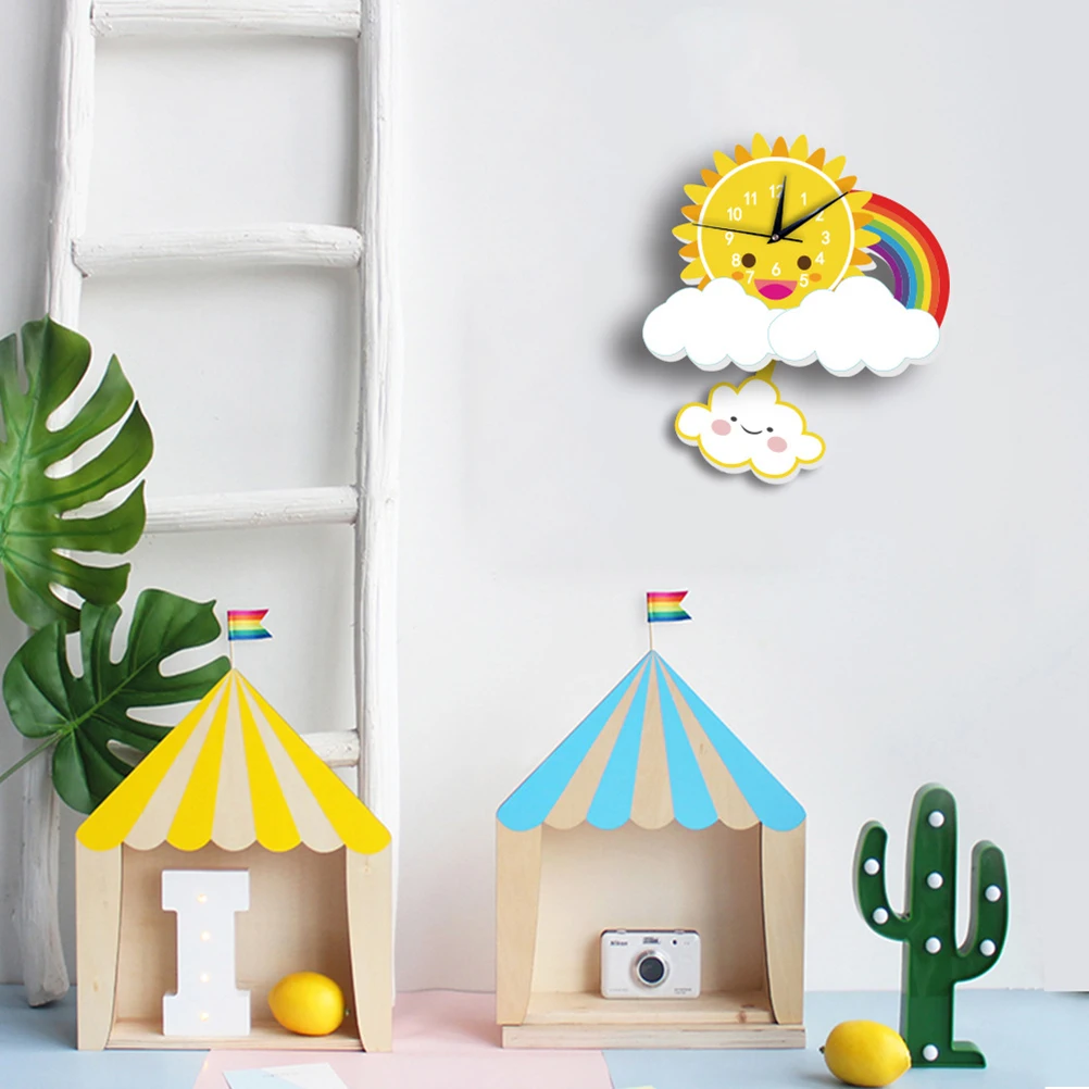 Sun Rainbow Pendulum Swing Clock Wall Hanging Cartoon Premium Material High Precision Movement Bedroom Living Study
Sun Rainbow Pendulum Swing Clock Wall Hanging Cartoon Premium Material High Precision Movement Bedroom Living Study