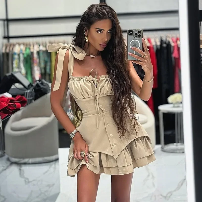 Women's Clothing 2025 Summer New Temperament Bow Lace-up Buckle Irregular Suspender Dress
Women's Clothing 2025 Summer New Temperament Bow Lace-up Buckle Irregular Suspender Dress