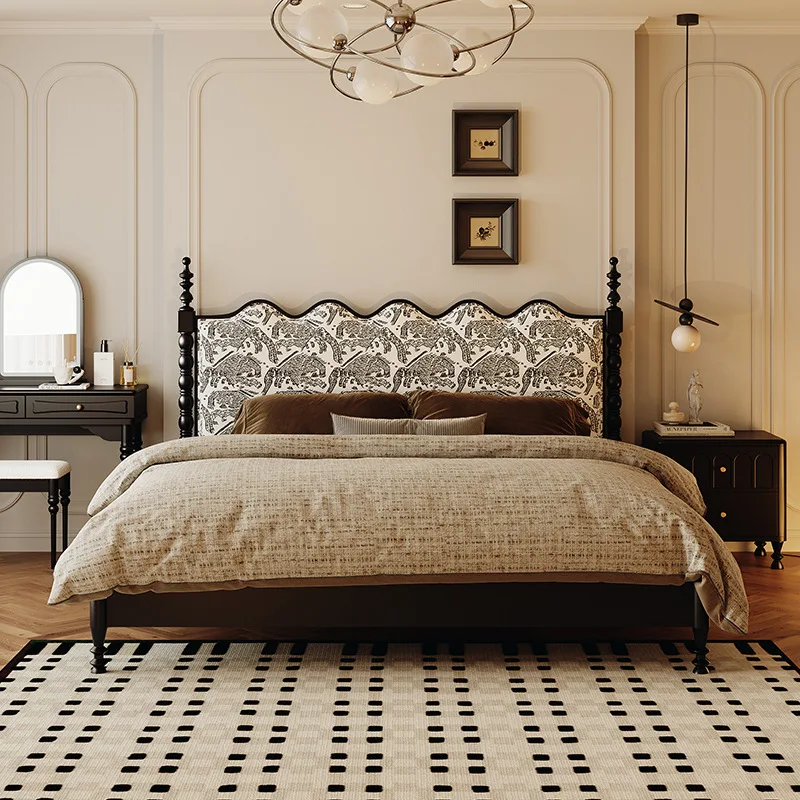 French retro simple soft bag American wave antique master bedroom all solid wood black double bed
French retro simple soft bag American wave antique master bedroom all solid wood black double bed