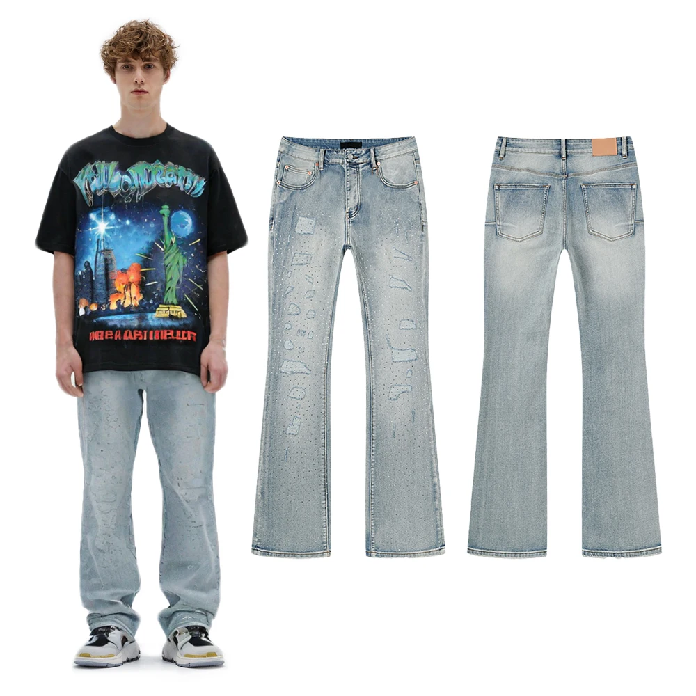 Y2k Streetwear Baggy Flared Jeans with Rhinestones Hiphop Street Style Cotton Rock Revival Distressed Vintage Casual Flare Pants
Y2k Streetwear Baggy Flared Jeans with Rhinestones Hiphop Street Style Cotton Rock Revival Distressed Vintage Casual Flare Pants