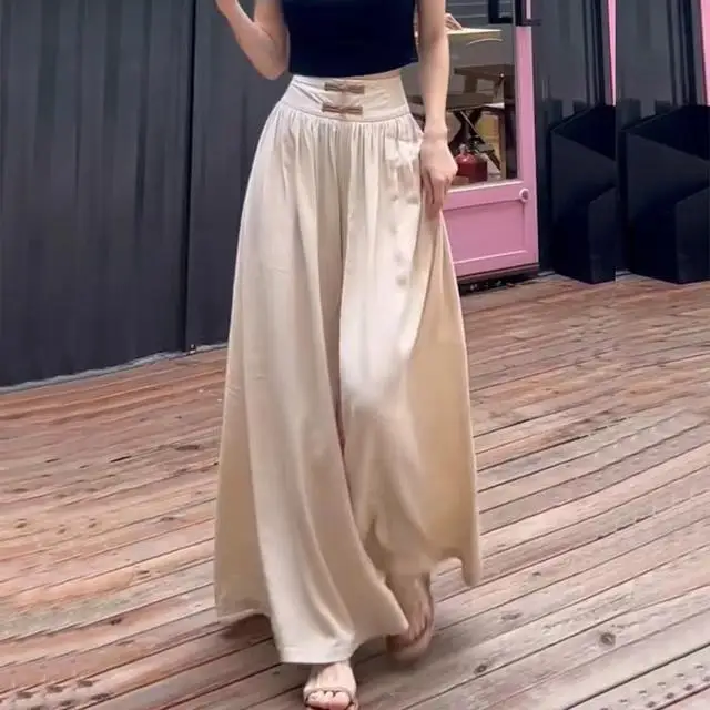 2025 chinese style buckle black satin wide leg pants women's loose high waisted draping floor skirt pants daily oriental pants
2025 chinese style buckle black satin wide leg pants women's loose high waisted draping floor skirt pants daily oriental pants