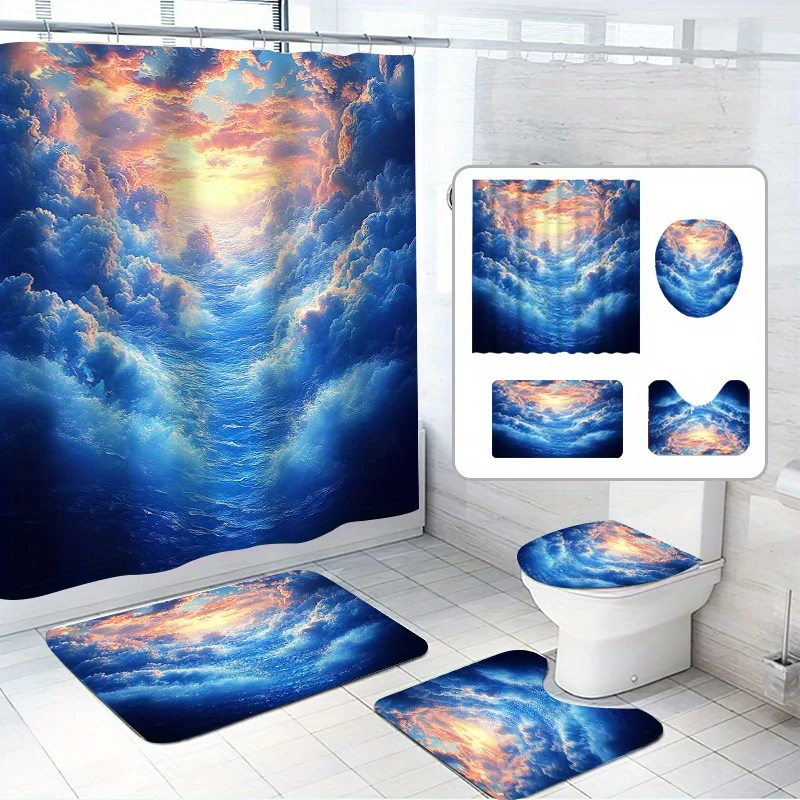 4-Piece Dreamy Cloud Sea Bath Set - Waterproof Polyester with Non-Slip Mat and Toilet Seat Cover, Grommet Top, All Seasons Decor
4-Piece Dreamy Cloud Sea Bath Set - Waterproof Polyester with Non-Slip Mat and Toilet Seat Cover, Grommet Top, All Seasons Decor