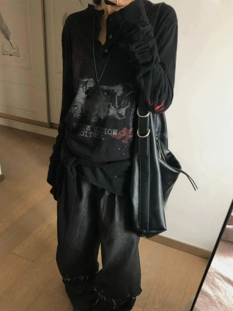 Y2k Эстетическая футболка с буквенным принтом в стиле панк, гранж, Harajuku, мужские и женские черные футболки, уличная одежда, повседневные винтажные топы на пуговицах
Y2k Эстетическая футболка с буквенным принтом в стиле панк, гранж, Harajuku, мужские и женские черные футболки, уличная одежда, повседневные винтажные топы на пуговицах