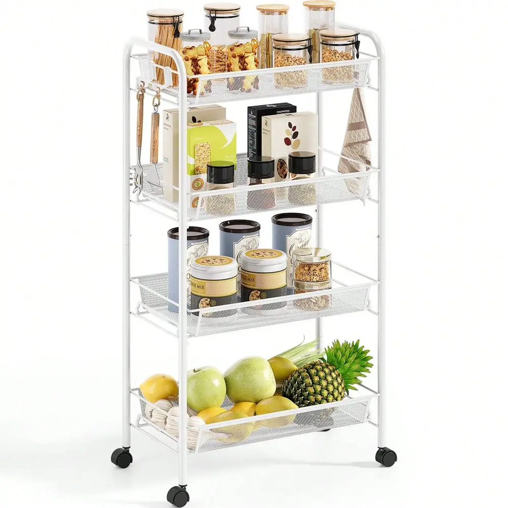 Rolling Cart, Metal Utility Cart With 3 Hooks, Easy Assemble Mobile Storage Trolley On Wheels, Metal Shelving Units Kitchen Bat
Rolling Cart, Metal Utility Cart With 3 Hooks, Easy Assemble Mobile Storage Trolley On Wheels, Metal Shelving Units Kitchen Bat