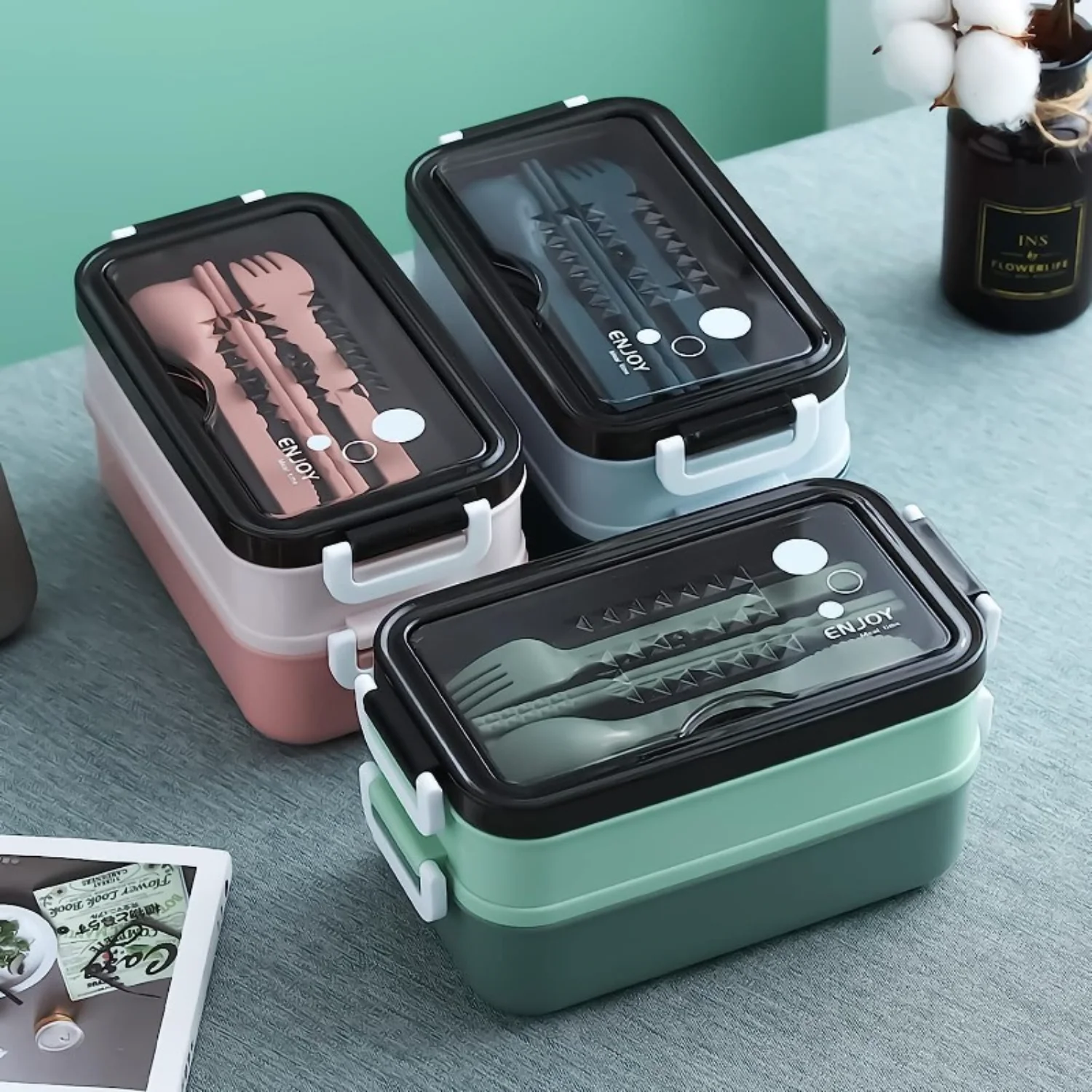 Bento Lunch Box, Japanese-Style Large Capacity Double Layer Stackable Box, Microwave Safe, Comes With Three-Piece Cutlery Set, F
Bento Lunch Box, Japanese-Style Large Capacity Double Layer Stackable Box, Microwave Safe, Comes With Three-Piece Cutlery Set, F