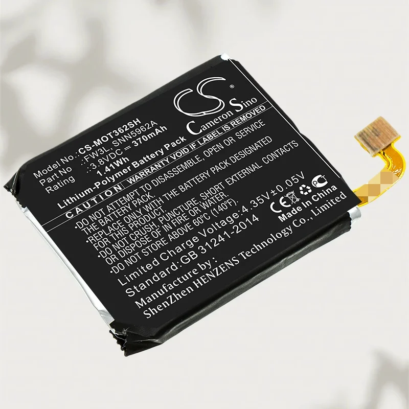 Cameron Sino 3.8V 370mAh CS-MOT362SH Smartwatch Battery FW3L, SNN5962A for Motorola Moto 360 2nd 2015 +TOOLS KIT
Cameron Sino 3.8V 370mAh CS-MOT362SH Smartwatch Battery FW3L, SNN5962A for Motorola Moto 360 2nd 2015 +TOOLS KIT