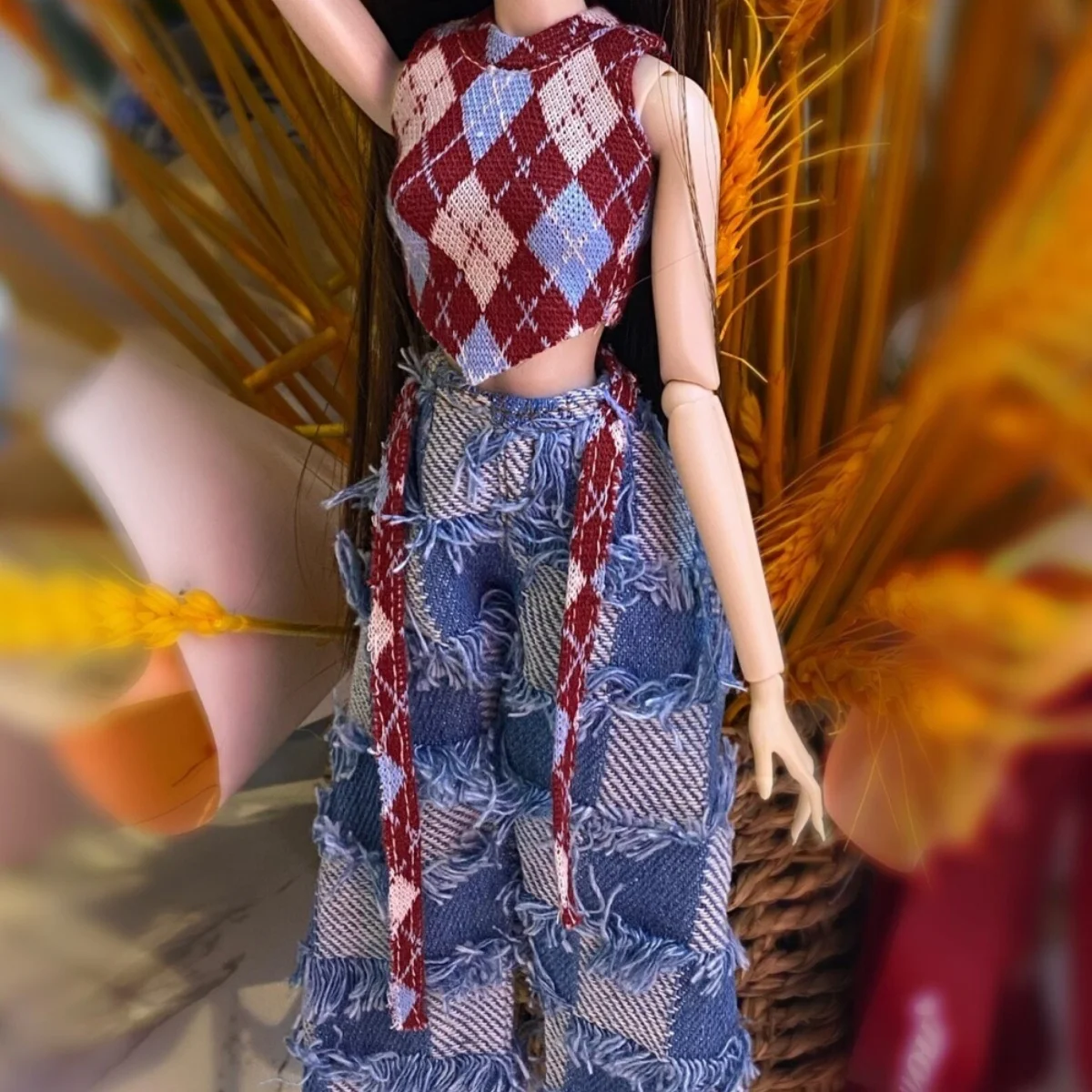 Handmade 1/6 Red Blue Checkered Sleeveless Top Blue Denim Curved Pants Cool Girl Set Fit IT PP FR2 ST Supermodel Body
Handmade 1/6 Red Blue Checkered Sleeveless Top Blue Denim Curved Pants Cool Girl Set Fit IT PP FR2 ST Supermodel Body