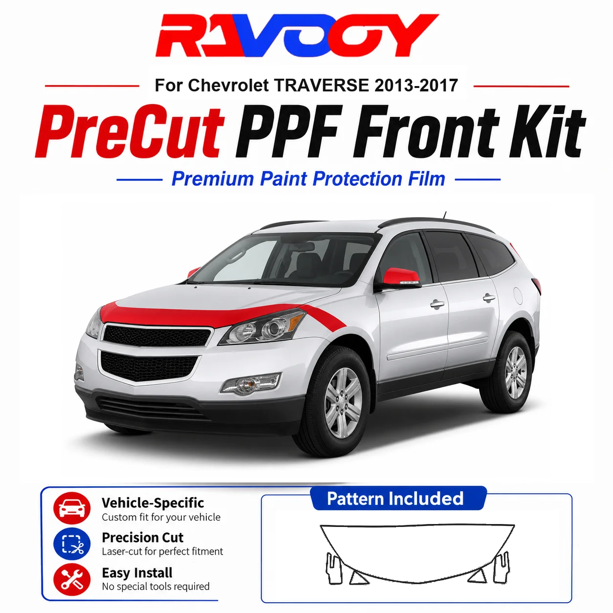 8.5mil TPU Precut PPF Kit For Chevrolet TRAVERSE 2013-2017 - Hood, Fenders & Mirror Set - Self-Healing Clear Bra Film
8.5mil TPU Precut PPF Kit For Chevrolet TRAVERSE 2013-2017 - Hood, Fenders & Mirror Set - Self-Healing Clear Bra Film