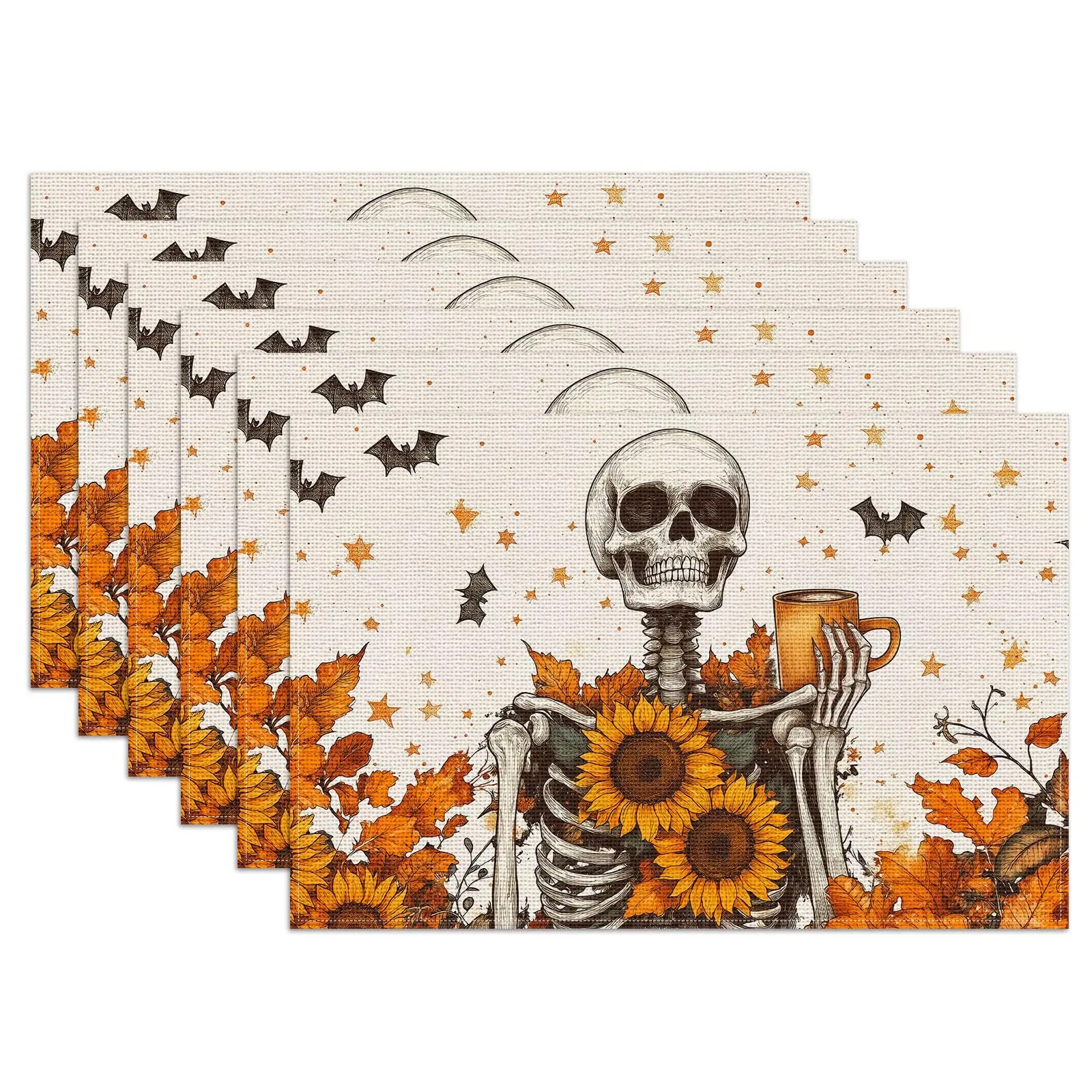 Fall Skull Sunflower Placemats,Halloween Bat Linen Place Mat Washable Stain Resistant Table Mats for Kitchen Dining 12x18 Inch
Fall Skull Sunflower Placemats,Halloween Bat Linen Place Mat Washable Stain Resistant Table Mats for Kitchen Dining 12x18 Inch