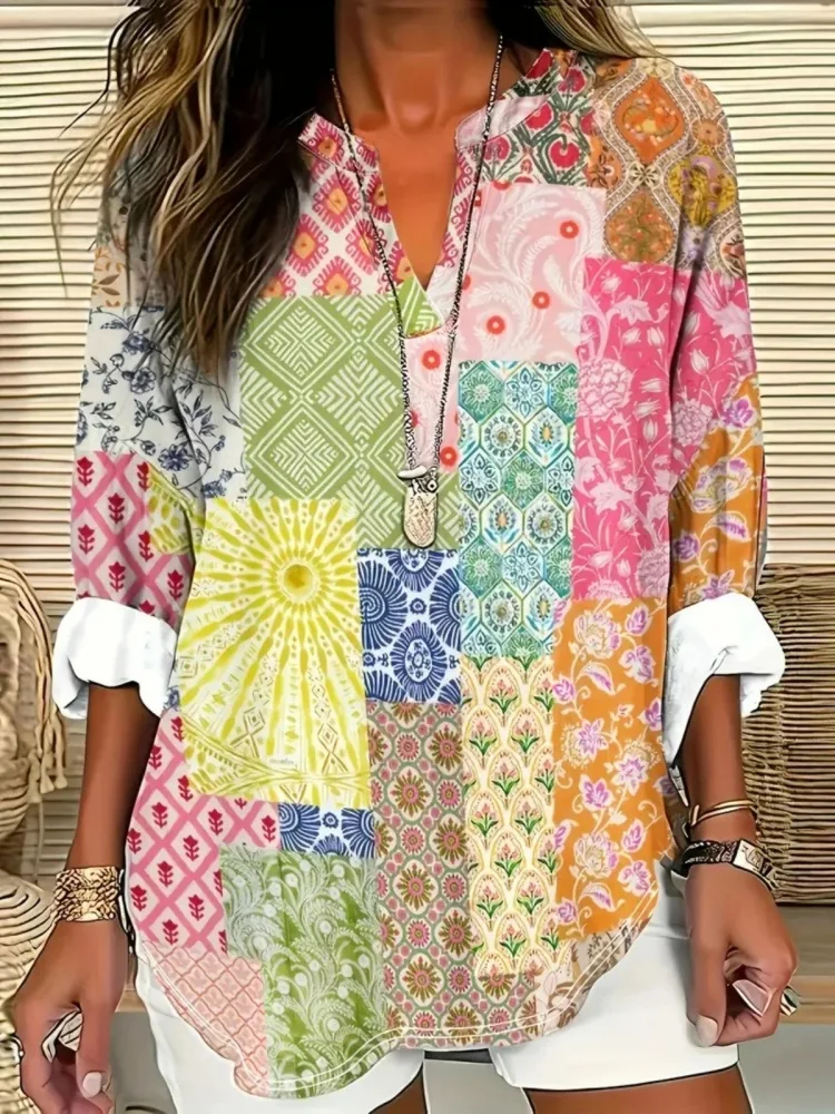 Women's Long-Sleeve Blouse Plus Size Floral Printing Patchwork V Neck Daily Casual Top Vintage Holiday Long Shirts Female Tunics
Women's Long-Sleeve Blouse Plus Size Floral Printing Patchwork V Neck Daily Casual Top Vintage Holiday Long Shirts Female Tunics