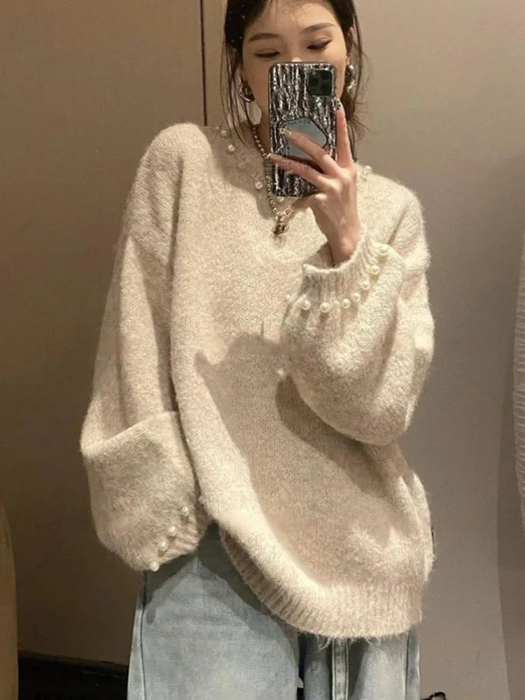 Elegant Long Sleeve Knitted Sweater Women's Style Pearl Embellished Heavy Duty Spring Autumn Wear Comfortable Slimming Top
Elegant Long Sleeve Knitted Sweater Women's Style Pearl Embellished Heavy Duty Spring Autumn Wear Comfortable Slimming Top
