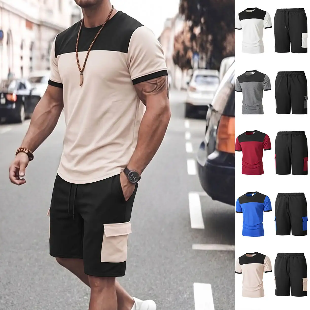 Summer Casual Short Sleeve round Neck Splicing Set Men's Clothing T-Shirt And Shorts Two-Piece Suit Comfortable Breathable
Summer Casual Short Sleeve round Neck Splicing Set Men's Clothing T-Shirt And Shorts Two-Piece Suit Comfortable Breathable