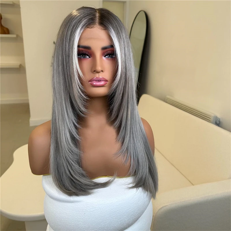 100% Natural Women Wigs Dark Gray Color with Small Thin Highlights Lace Front Wigs 13x4 Glueless Silky Straight Synthetic Wigs
100% Natural Women Wigs Dark Gray Color with Small Thin Highlights Lace Front Wigs 13x4 Glueless Silky Straight Synthetic Wigs