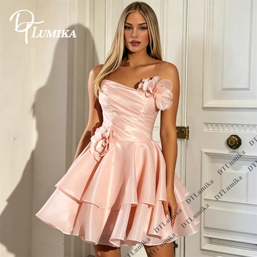 DTLumika Glossy Satin Short Party Dress Strapless A Line Tiered Party Ball Gown 3D Flower Appliques Customized Women's Dress
DTLumika Glossy Satin Short Party Dress Strapless A Line Tiered Party Ball Gown 3D Flower Appliques Customized Women's Dress