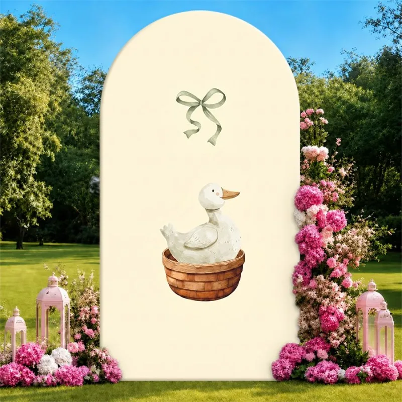 Single Side Arch Backdrop Cover Elegant Garden Party Backdrop Featuring a Quaint White Duck in a Woven Basket Adorned with a
Single Side Arch Backdrop Cover Elegant Garden Party Backdrop Featuring a Quaint White Duck in a Woven Basket Adorned with a