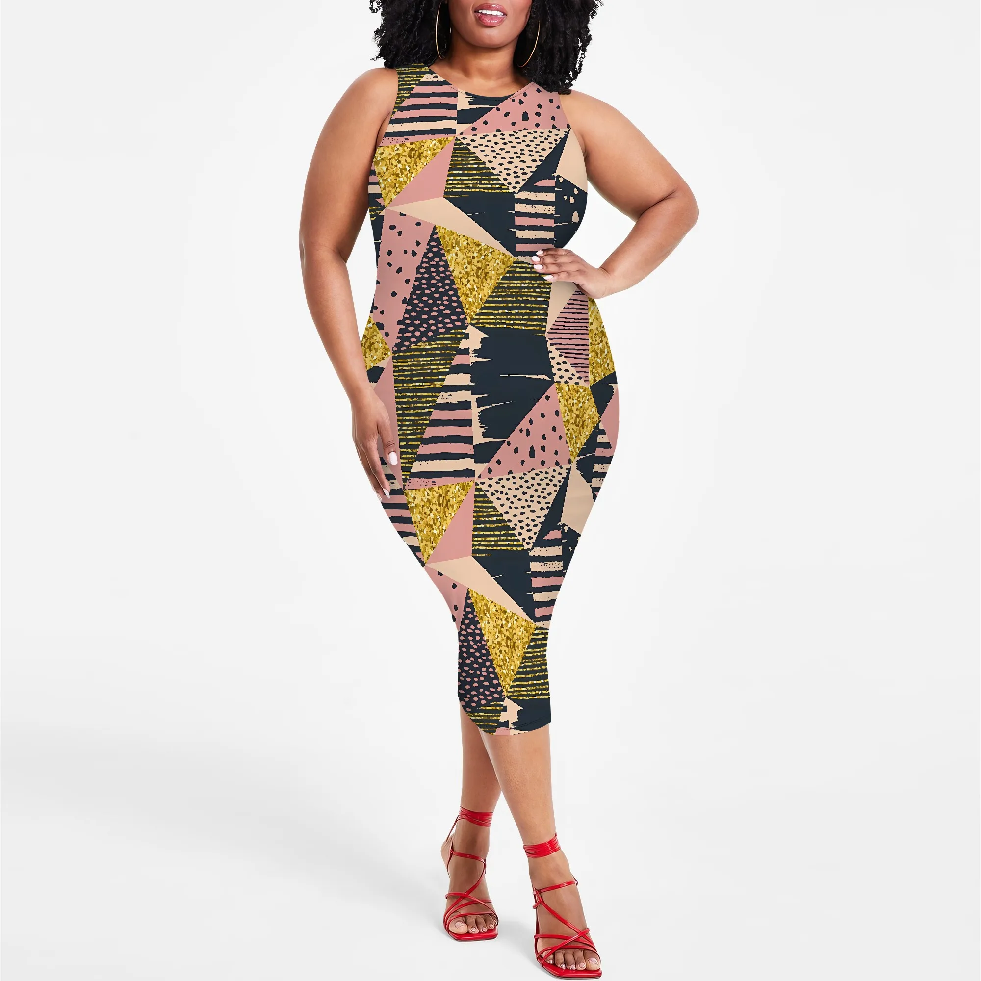 Plus Size Sleeveless Midi Dress Abstract Geometric Patchwork Print Summer Club Style
Plus Size Sleeveless Midi Dress Abstract Geometric Patchwork Print Summer Club Style