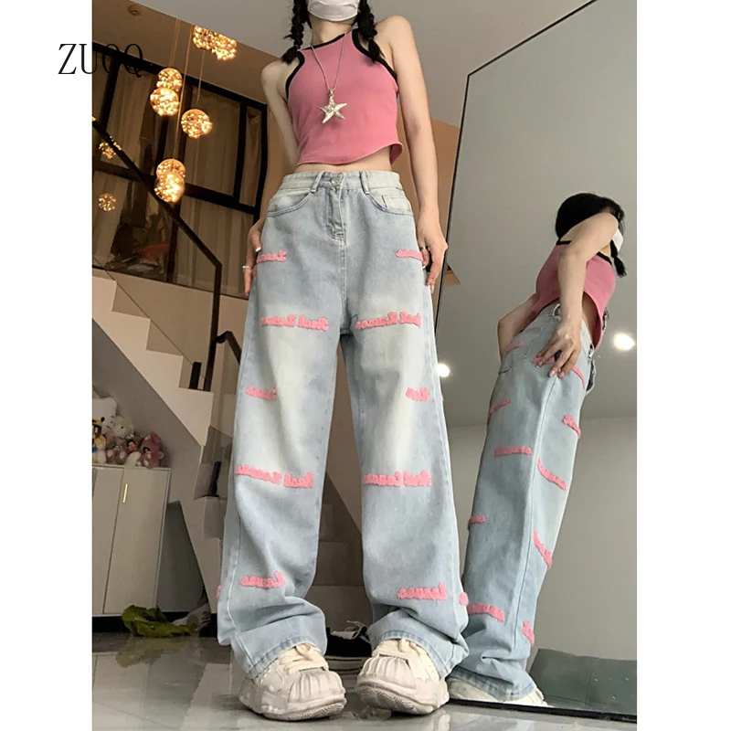 2026 Embroidered Letters Straight Jeans Women's Design Sense Casual Sweet Blue Denim Pants Woman
2026 Embroidered Letters Straight Jeans Women's Design Sense Casual Sweet Blue Denim Pants Woman
