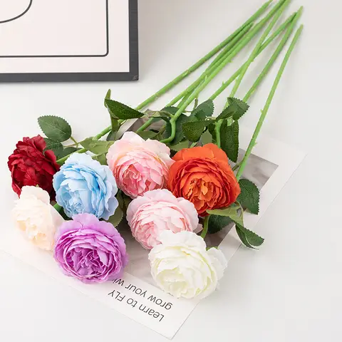 48cm Artificial Flowers Branches Rose Real Touch Peony Decor For Home Vase Wedding   Christmas Valentine's Gift Fake Flower