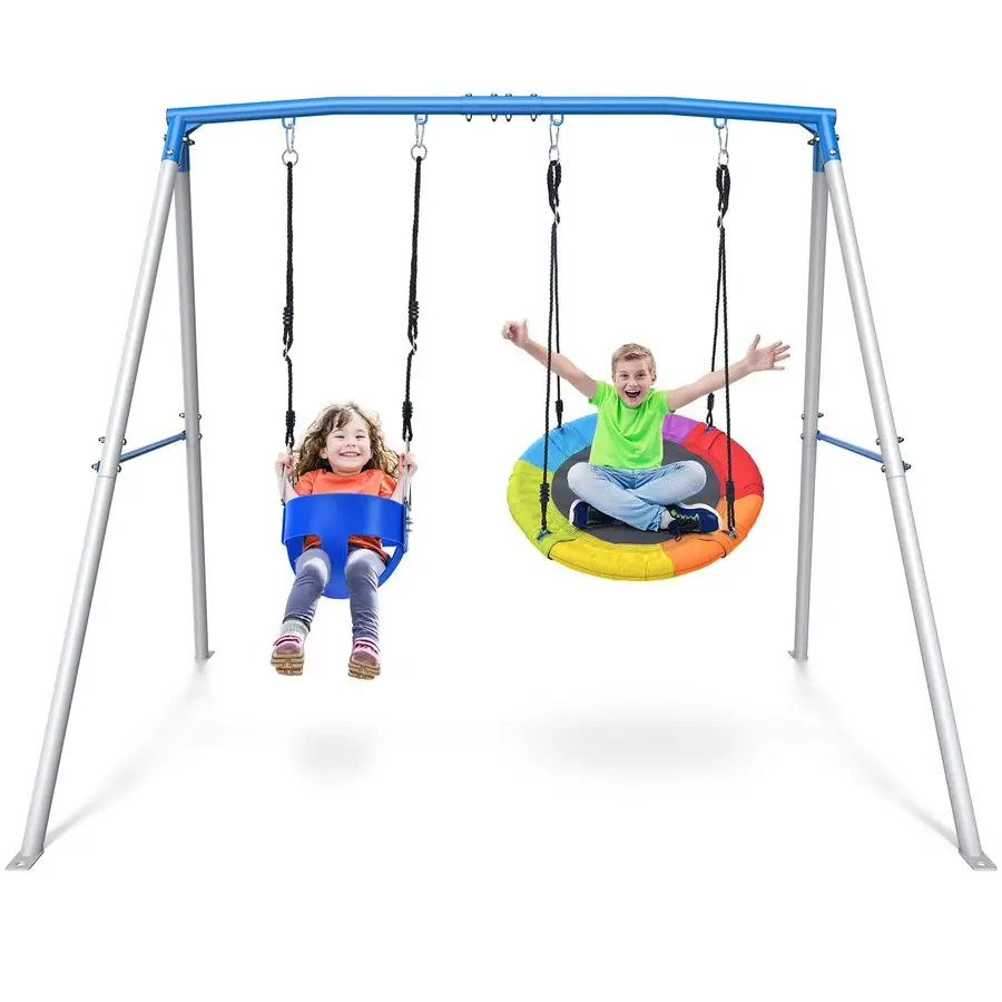 Swing Sets for Backyard, 440lbs Heavy Duty AFrame Metal Swing Stand with 1 Saucer Swing and 1 Toddler Swing Outdoor Kids Play E
Swing Sets for Backyard, 440lbs Heavy Duty AFrame Metal Swing Stand with 1 Saucer Swing and 1 Toddler Swing Outdoor Kids Play E