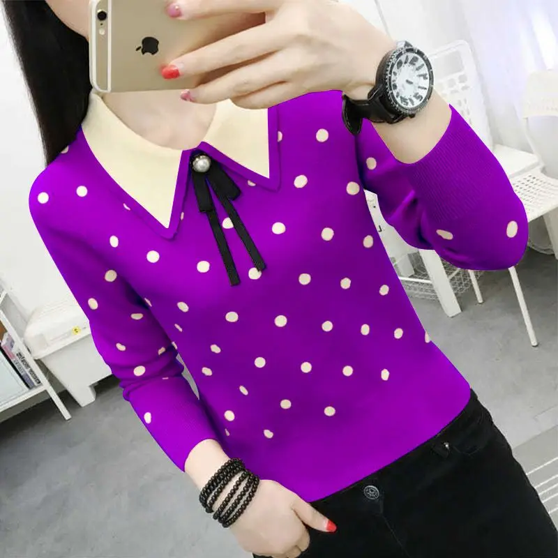 Женский милый вязаный свитер в горошек с лацканами и бантом, универсальный корейский пуловер, осенне-зимние топы
Женский милый вязаный свитер в горошек с лацканами и бантом, универсальный корейский пуловер, осенне-зимние топы