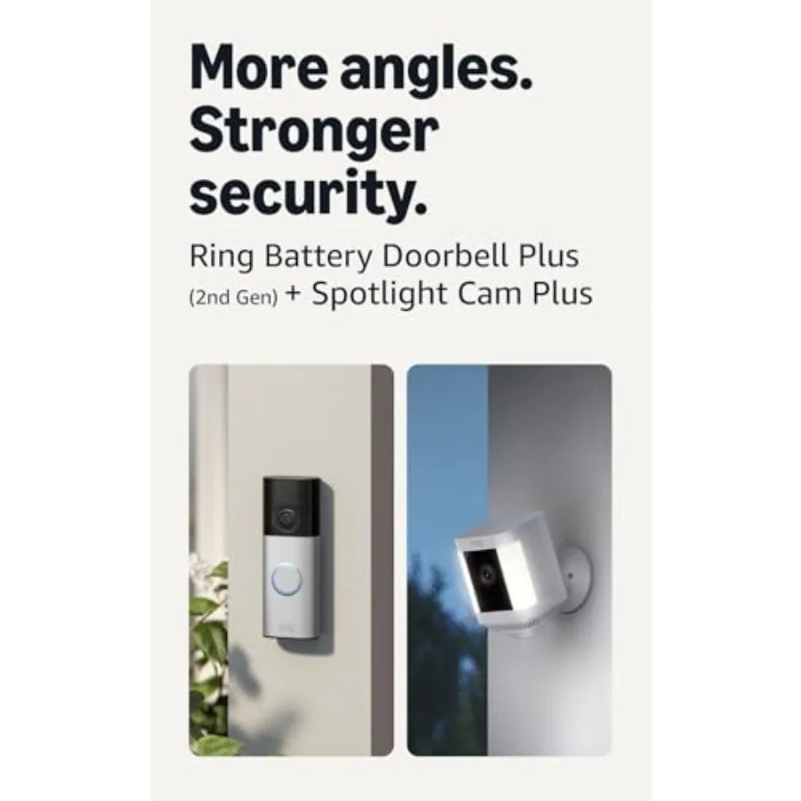 Ring Battery Doorbell Plus newest model for home security, nickel silver metal, white, with built-in spotlight and long-life ba
Ring Battery Doorbell Plus newest model for home security, nickel silver metal, white, with built-in spotlight and long-life ba