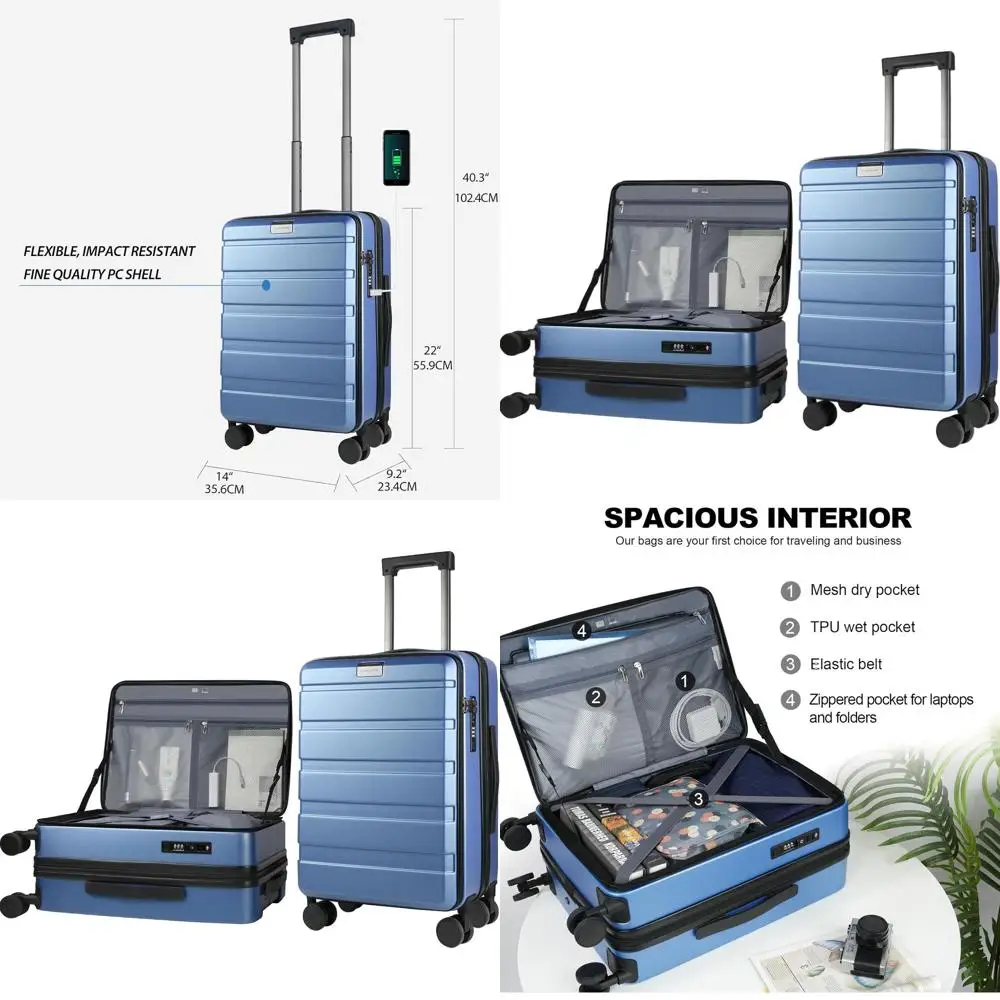 20-Inch Light Blue Expandable Hard Shell Carry-On Suitcase with Spinner Wheels, TSA Lock, and USB Port
20-Inch Light Blue Expandable Hard Shell Carry-On Suitcase with Spinner Wheels, TSA Lock, and USB Port