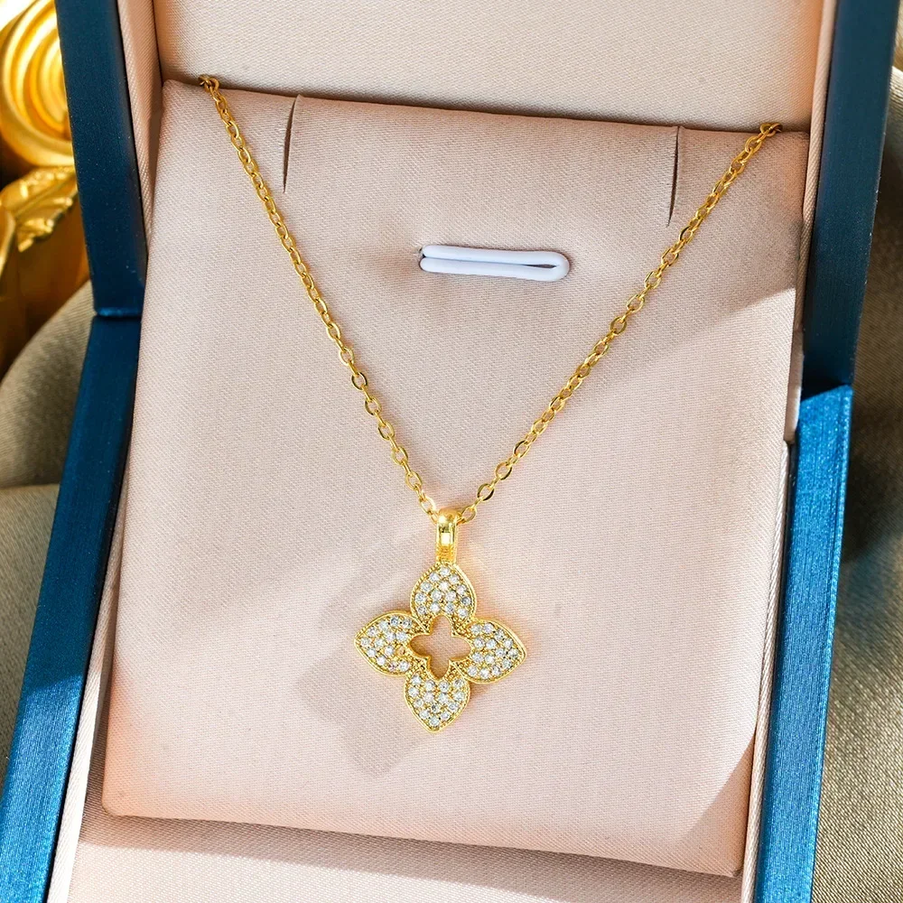 Женское колье из титановой стали с перфорированным четырьмя лепестками и цветком 2025 года, модное колье для одежды
Женское колье из титановой стали с перфорированным четырьмя лепестками и цветком 2025 года, модное колье для одежды