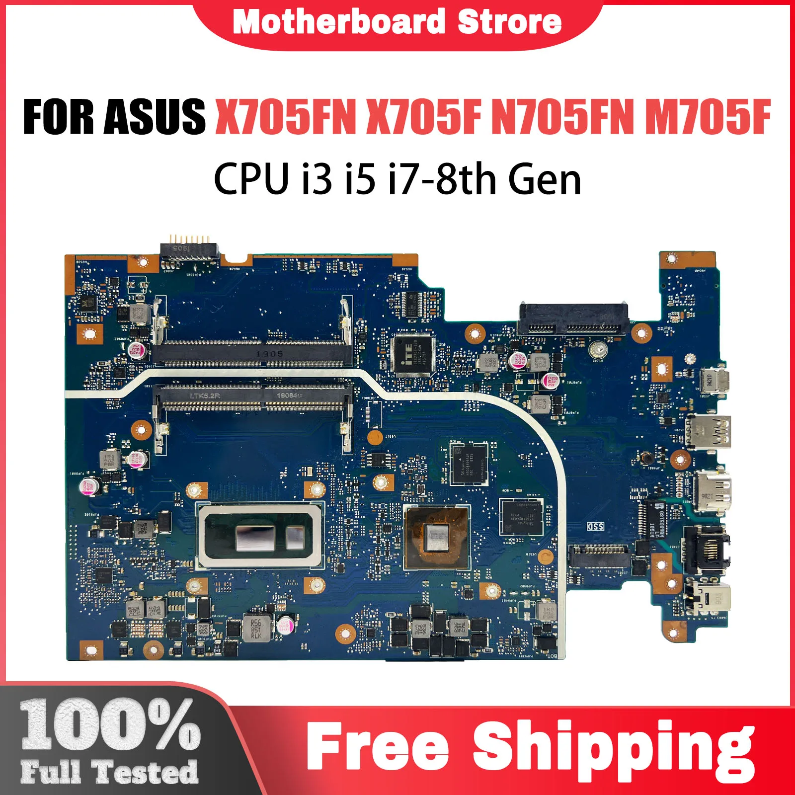 Dinzi X705FN Laptop Motherboard For Asus VivoBook X705FN X705 N705FN Mainboard With i5-8265U i7-8565U MX150-V2G 100% Test OK
Dinzi X705FN Laptop Motherboard For Asus VivoBook X705FN X705 N705FN Mainboard With i5-8265U i7-8565U MX150-V2G 100% Test OK