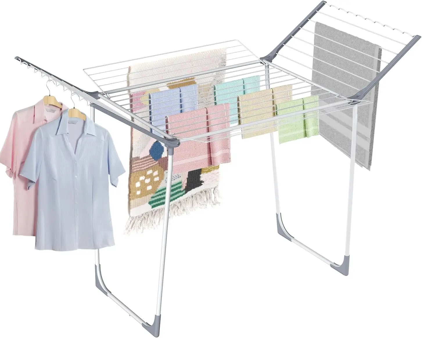 Clothes Drying Rack Foldable Laundry Rack with 10 Clips and 2 Shoe Racks Collapsible Space-Saving Drying Rack for Clothes Towels
Clothes Drying Rack Foldable Laundry Rack with 10 Clips and 2 Shoe Racks Collapsible Space-Saving Drying Rack for Clothes Towels