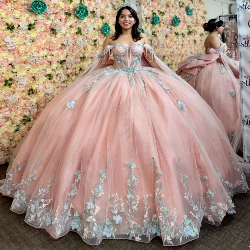 Pink Shiny Quinceanera Dresses Off The Shoulder Applique Flower Beading Crystal Bow Tull Ball Gown Vestidos De 15 Anos Sweet 16
Pink Shiny Quinceanera Dresses Off The Shoulder Applique Flower Beading Crystal Bow Tull Ball Gown Vestidos De 15 Anos Sweet 16
