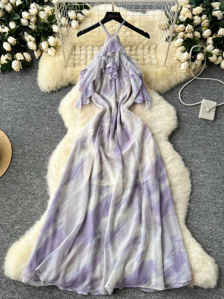 Summer Beach Flora Dress for Women Lace Up Neck Hanging High Waisted Robe Rregular Chiffon Dress
Summer Beach Flora Dress for Women Lace Up Neck Hanging High Waisted Robe Rregular Chiffon Dress