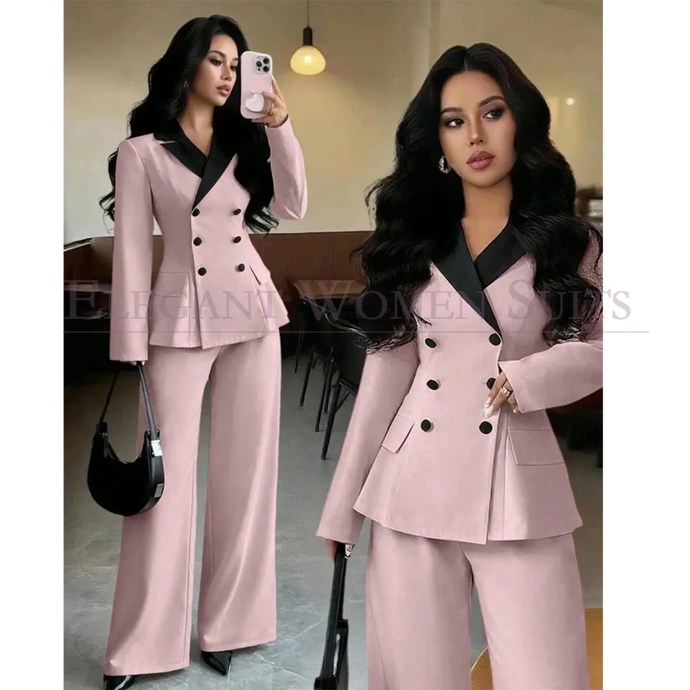 Breathable Pink Women's Suits Regular Fit Double Breasted Black Peak Lapel 2 Piece Jacket Pants High Quality Blazer Terno
Breathable Pink Women's Suits Regular Fit Double Breasted Black Peak Lapel 2 Piece Jacket Pants High Quality Blazer Terno
