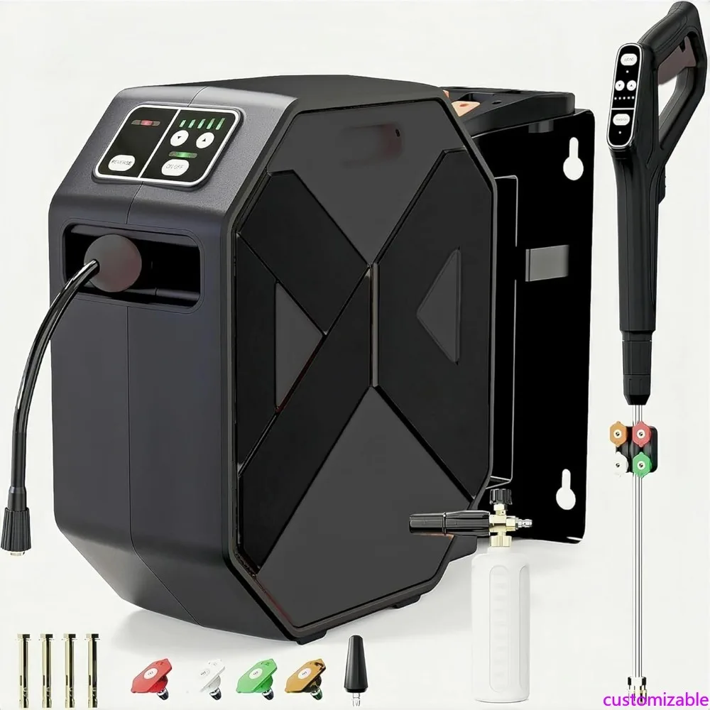 5000 PSI Wall-Mounted Power Washer with 100 Feet Retractable Hose, Remote Control, Foam Cannon, and 5 Nozzles
5000 PSI Wall-Mounted Power Washer with 100 Feet Retractable Hose, Remote Control, Foam Cannon, and 5 Nozzles