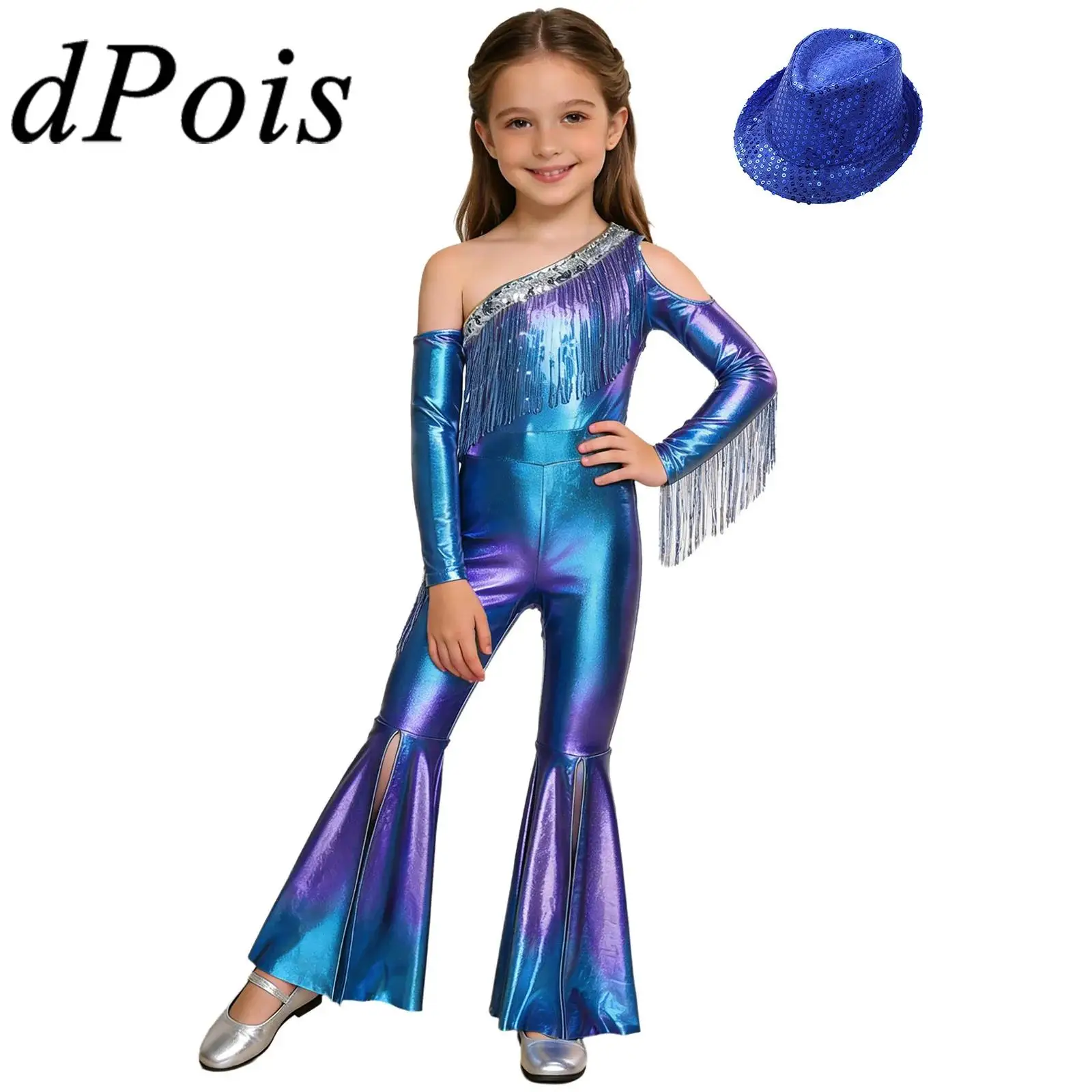 Детский костюм для латинских танцев в стиле хиппи, дискотека, наряды для девочек 70-х годов с блестками, вечерние комбинезоны с металлическими кисточками, комбинезон + шляпа-федора
Детский костюм для латинских танцев в стиле хиппи, дискотека, наряды для девочек 70-х годов с блестками, вечерние комбинезоны с металлическими кисточками, комбинезон + шляпа-федора