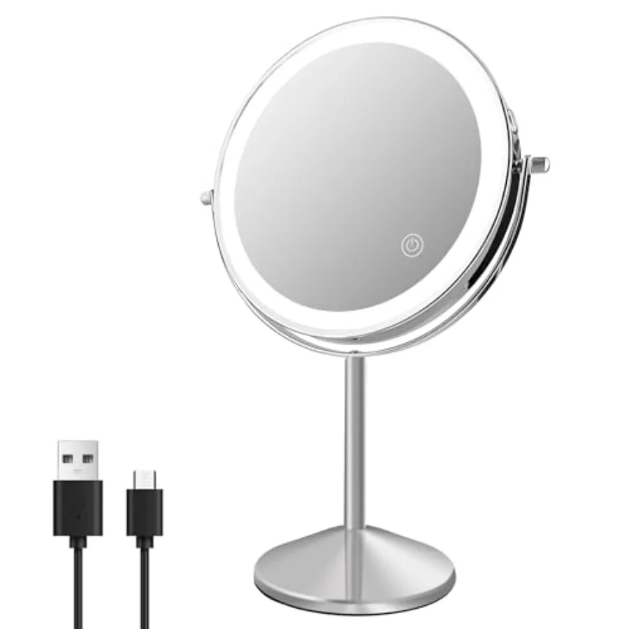 Lighted Makeup Mirror, 8'' Rechargable LED Vanity Magnifying Mirror, Double Sided 5X Manification Mirror with Stand, Cosmetic S
Lighted Makeup Mirror, 8'' Rechargable LED Vanity Magnifying Mirror, Double Sided 5X Manification Mirror with Stand, Cosmetic S