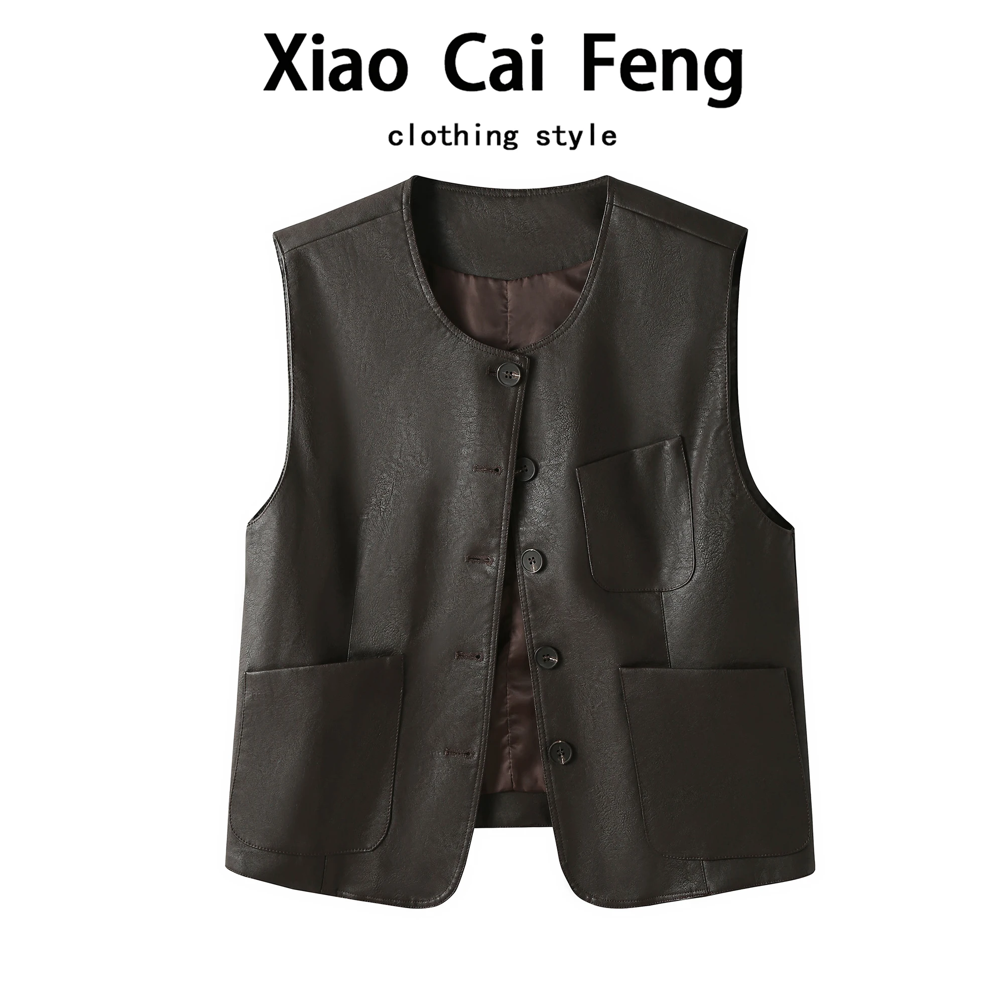 Casual Style PU Leather Jacket Sleeveless round Neck Vest Women's Spring Autumn Slimming Outerwear Layering Top Dream Qing Sha
Casual Style PU Leather Jacket Sleeveless round Neck Vest Women's Spring Autumn Slimming Outerwear Layering Top Dream Qing Sha