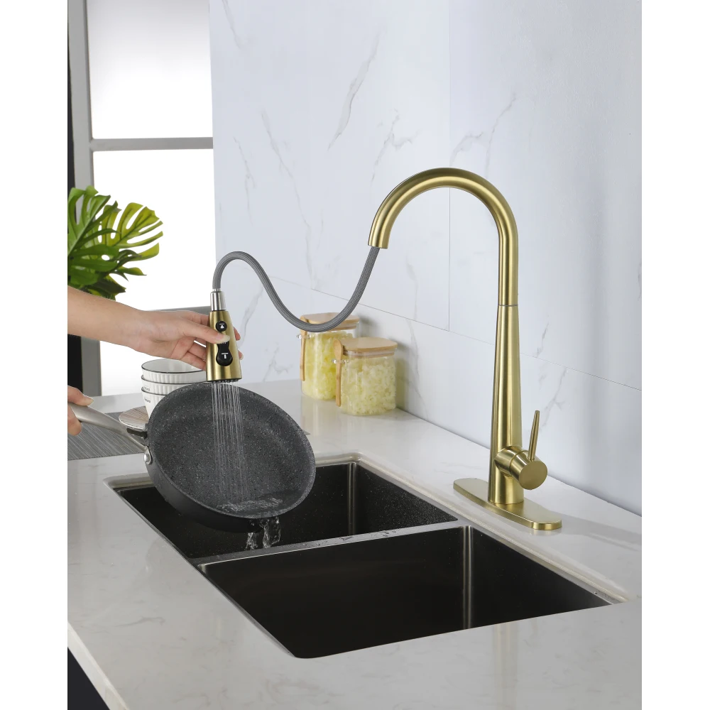 Kitchen Faucet with Pull Down Sprayer , High Arc Single Handle Kitchen Sink Faucet with Deck Plate, Commercial Modern Stainless
Kitchen Faucet with Pull Down Sprayer , High Arc Single Handle Kitchen Sink Faucet with Deck Plate, Commercial Modern Stainless