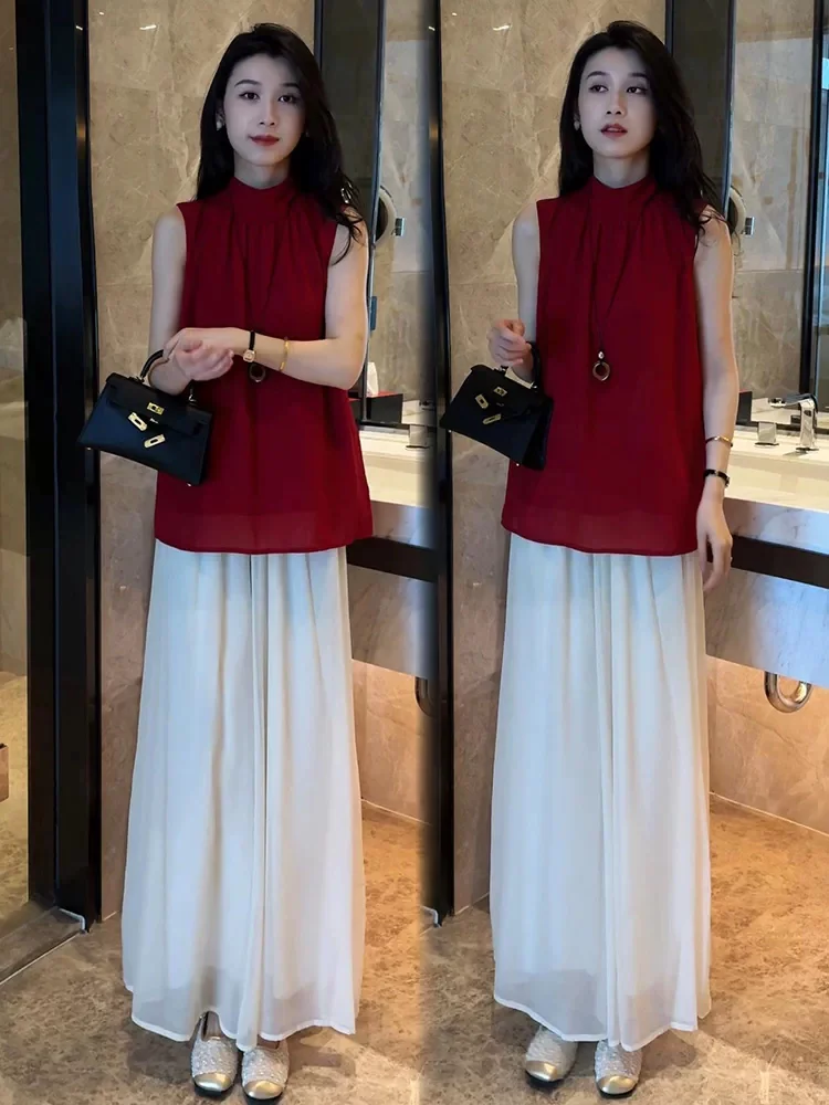 Elegant Slimming Sleeveless Top And Wide Leg Pants Two Piece Set Fashionable Casual Wear for Women High Waist Comfortable Fit
Elegant Slimming Sleeveless Top And Wide Leg Pants Two Piece Set Fashionable Casual Wear for Women High Waist Comfortable Fit