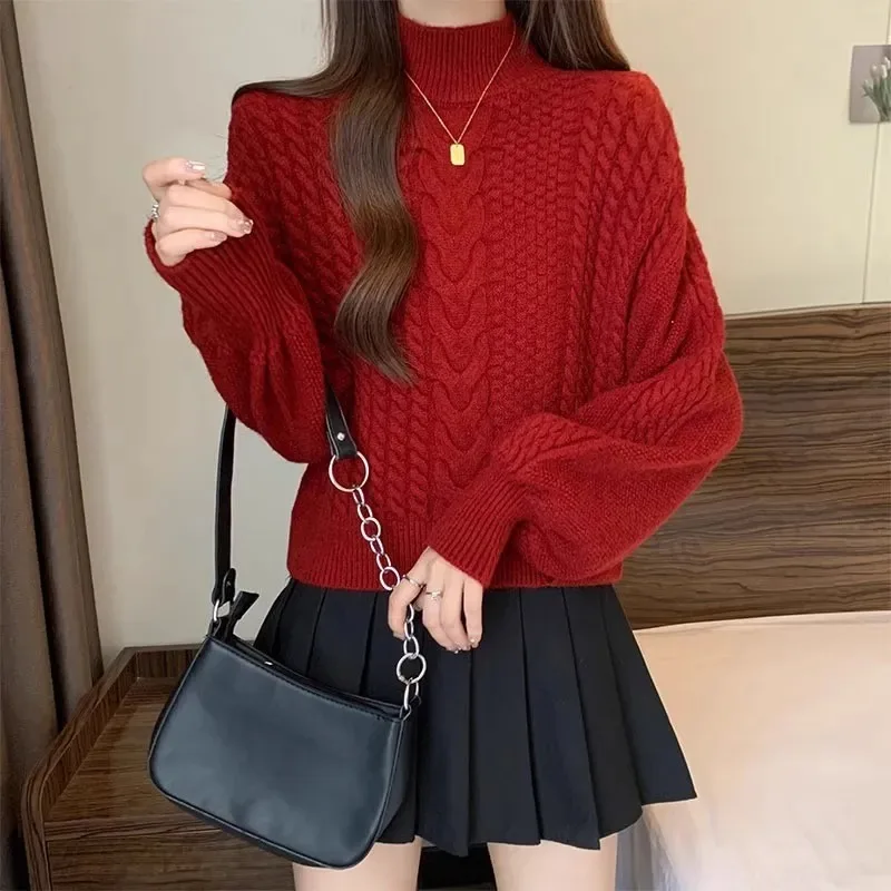 Solid Color Pullover Twist Sweater for Women in Fall and Winter Loose Slimming Half Turtleneck Short Knitted Top
Solid Color Pullover Twist Sweater for Women in Fall and Winter Loose Slimming Half Turtleneck Short Knitted Top
