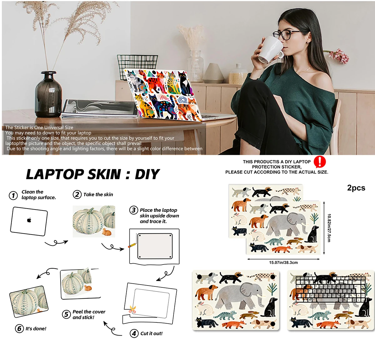 2pcs Cute Animal Laptop Skin Sticker, Waterproof Anti-scratch Vinyl Decal, Removable Protective Cover for MacBook HP Lenovo
2pcs Cute Animal Laptop Skin Sticker, Waterproof Anti-scratch Vinyl Decal, Removable Protective Cover for MacBook HP Lenovo