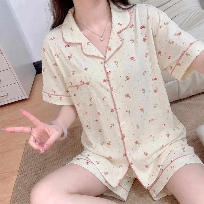 Women Button Down Pajama Set Dot Floral Print Short Sleeve 2 Piece Loungewear Set New Summer Sleepwear Shorts Cool Soft Casual
Women Button Down Pajama Set Dot Floral Print Short Sleeve 2 Piece Loungewear Set New Summer Sleepwear Shorts Cool Soft Casual