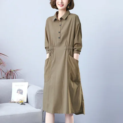 Retro Pure Color Casual Loose Slimming Long Sleeve Collar Dress with Big Pockets for Women Autumn Fashion
Retro Pure Color Casual Loose Slimming Long Sleeve Collar Dress with Big Pockets for Women Autumn Fashion