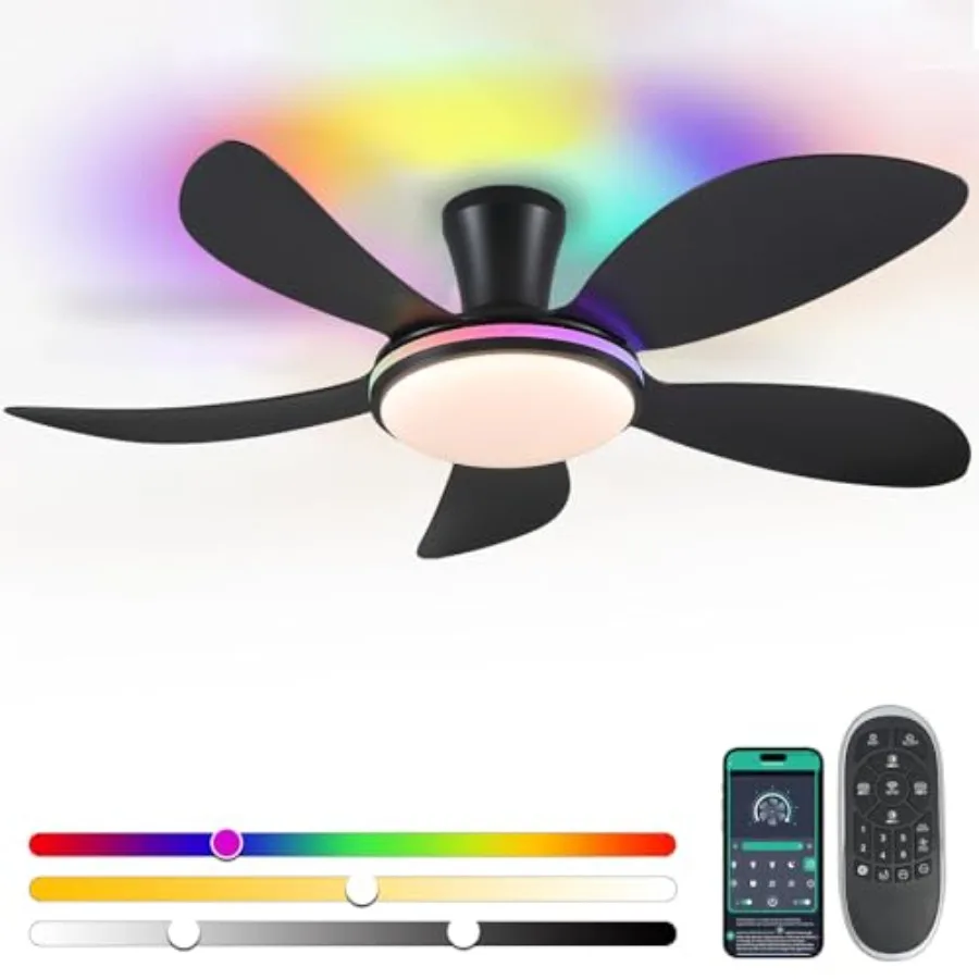 RGB Ceilg Fans with Lights and Remote/APP, Low Profile Ceiling Fans with Quiet Reversible DC Motor, Modern Flush Mount Fans Lig
RGB Ceilg Fans with Lights and Remote/APP, Low Profile Ceiling Fans with Quiet Reversible DC Motor, Modern Flush Mount Fans Lig