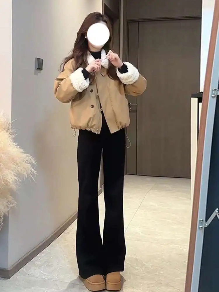 Korean Sle ort Lamb Fur Jaet Women's Autumn Winter Faionable Versatile Flip Collar Coat Warm Thiened Long Sve Top
Korean Sle ort Lamb Fur Jaet Women's Autumn Winter Faionable Versatile Flip Collar Coat Warm Thiened Long Sve Top