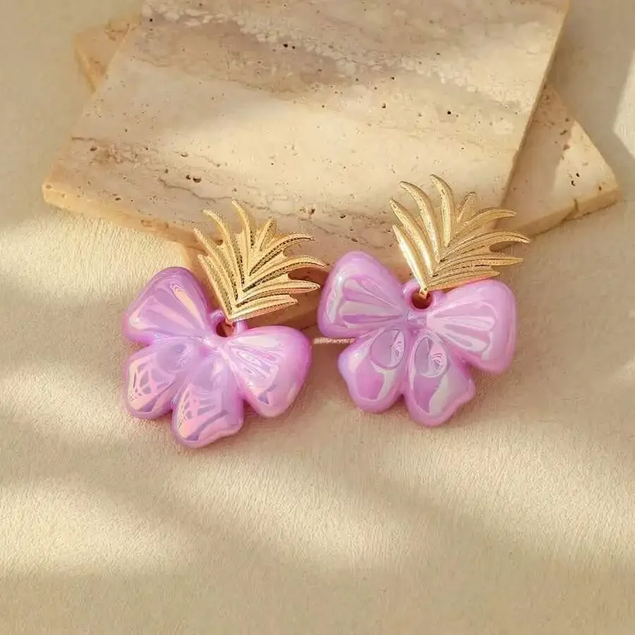 2PCS Purple Bowknot Drop Earrings With Gold Tone Leaf Accent Fashion Statement Earrings For Women
2PCS Purple Bowknot Drop Earrings With Gold Tone Leaf Accent Fashion Statement Earrings For Women