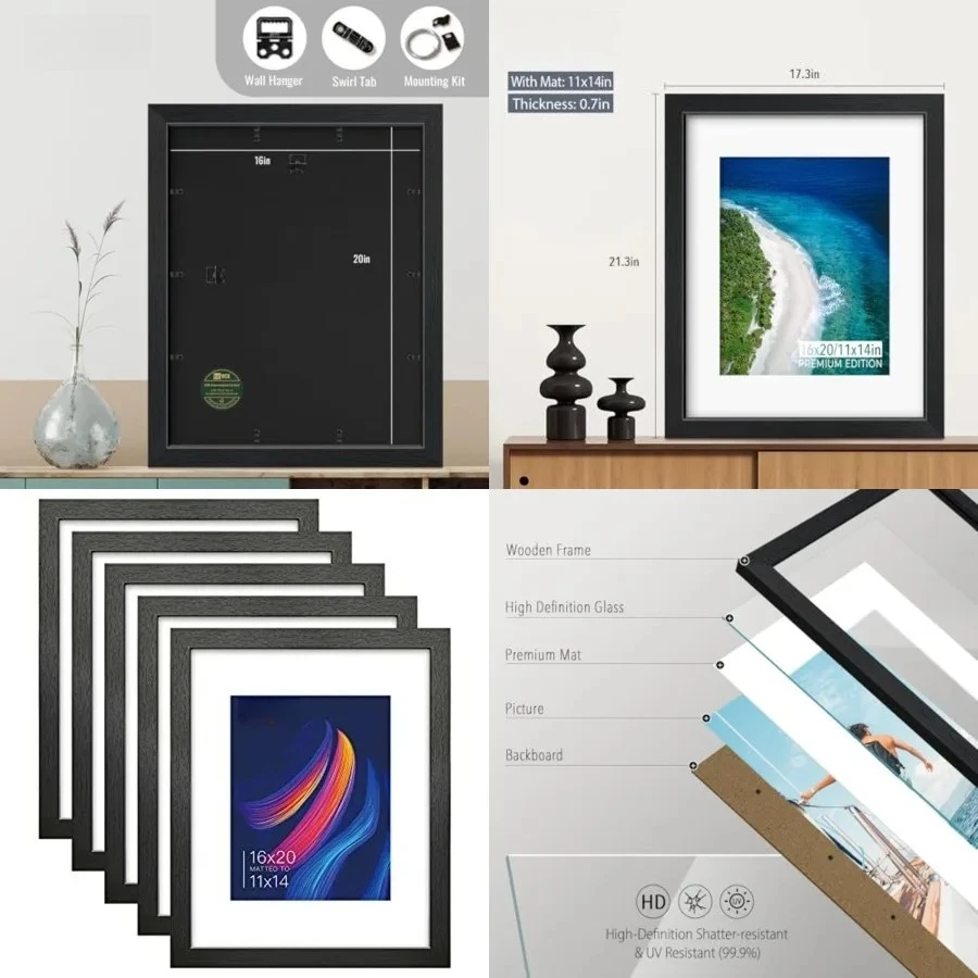 16x20 Picture Frames Matted to 11x14 Picture Set of 5 Black Wood Photo Frames with Real Glass Desktop and Wall Hanging Frames (Black, 16 x 20)
16x20 Picture Frames Matted to 11x14 Picture Set of 5 Black Wood Photo Frames with Real Glass Desktop and Wall Hanging Frames (Black, 16 x 20)